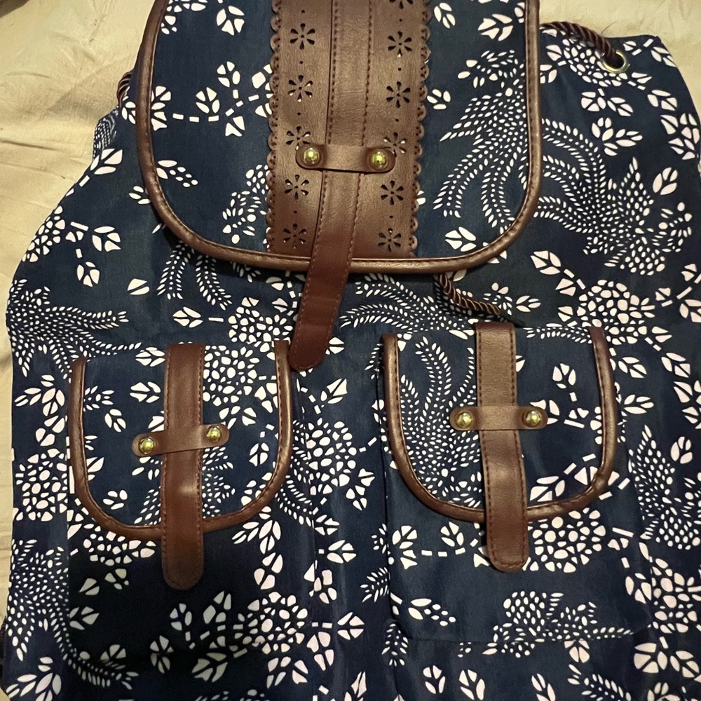Stylish Blue and Brown Patterned Backpack